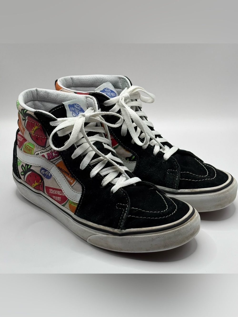 *Vans Sk8-Hi Women’s Fruit Print High Top Sneakers Black Multi Color Size 8.5*